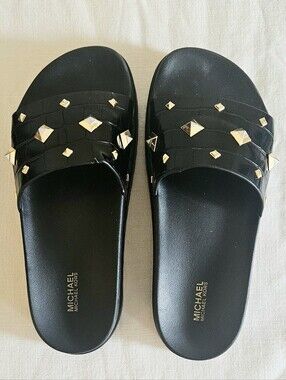 MICHAEL Michael Kors Women's Black Studded Slide Sandals